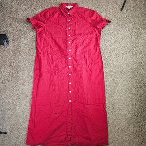 Casual Corner Annex Midi Dress Womens 22W Red Button Front Shirt Linen Blend Y2K